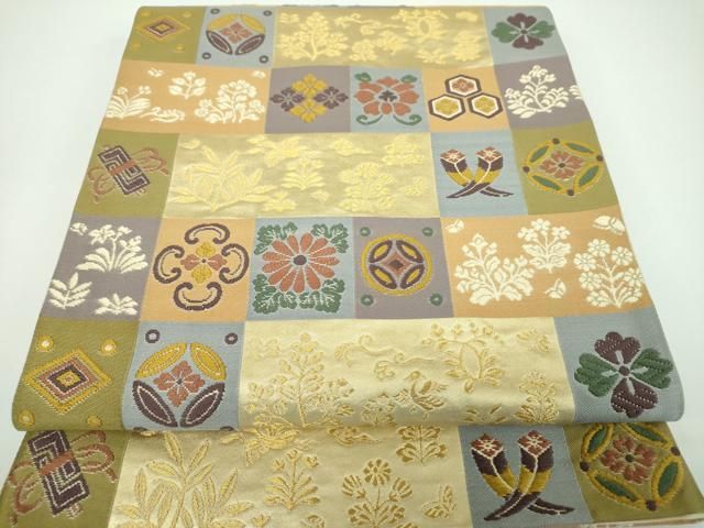 平和屋着物●西陣の名門 本家加納 六通柄袋帯 唐織 宝尽くし花文 金糸 正絹 ps