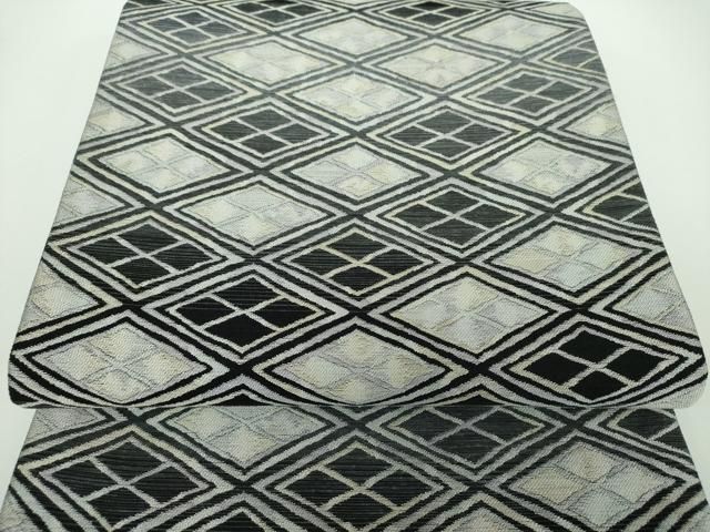 平和屋着物●西陣 桜井謹製 両面 六通柄袋帯 瀞染紬 天平菱文 証紙付き 正絹 ♥ ps