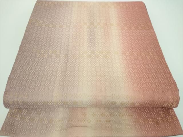 平和屋着物●全通柄袋帯 花織 間道 金糸 正絹 ps