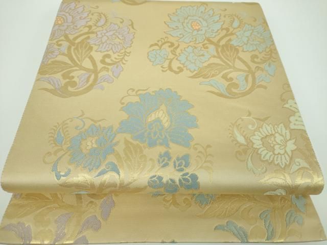 平和屋着物●伝統工芸士 小笹宏風 六通柄袋帯 金色繭 草木染 飛天 金糸 正絹 ps