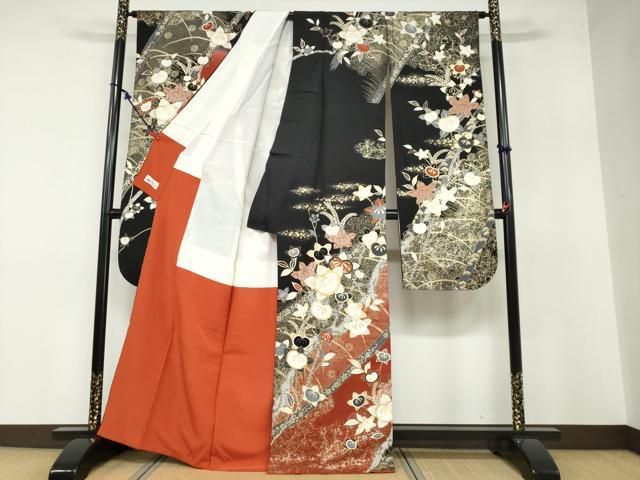 平和屋着物●豪華振袖 草花文 金彩 やまと誂製 正絹 ud