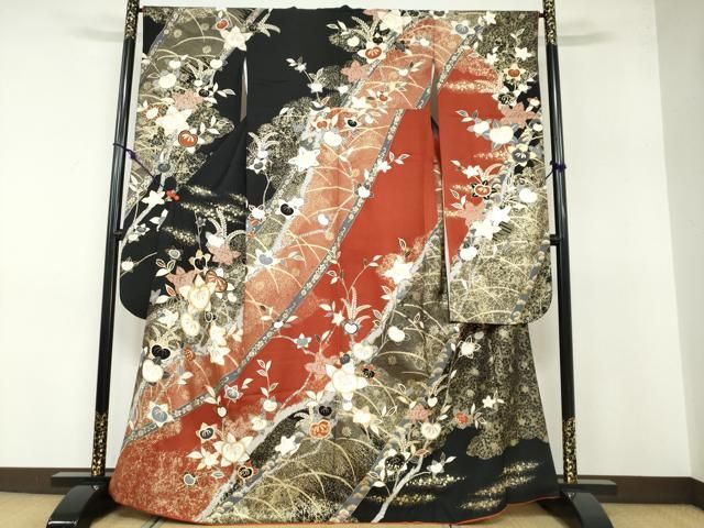 平和屋着物●豪華振袖 草花文 金彩 やまと誂製 正絹 ud