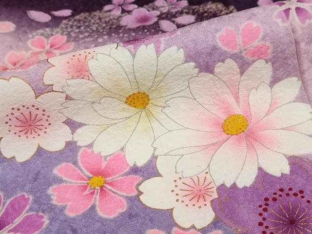 平和屋着物○豪華振袖 舞花文 暈し染め 金彩 京都きもの友禅扱い 正絹