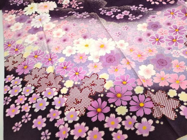 平和屋着物○豪華振袖 舞花文 暈し染め 金彩 京都きもの友禅扱い 正絹