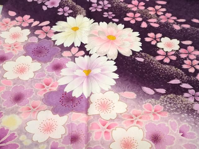 平和屋着物○豪華振袖 舞花文 暈し染め 金彩 京都きもの友禅扱い 正絹