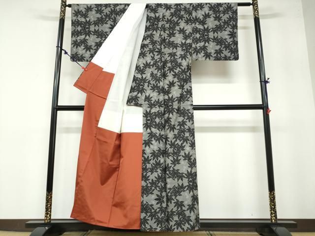  平和屋着物●本場大島紬 9マルキ 枝葉文 正絹 ud 紬 着物