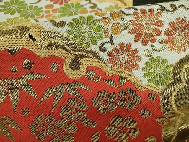 平和屋着物○西陣 川島織物 六通柄 本袋帯 雪芝花文 黒地 金糸 正絹