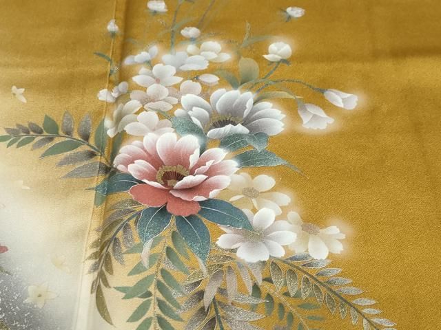  平和屋着物●訪問着 草花文 暈し染め 金銀彩 正絹 ud 訪問着 付け下げ 着物