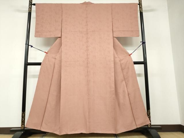 平和屋着物●上質な色無地 更紗花唐草地紋 梅染色 正絹 ud