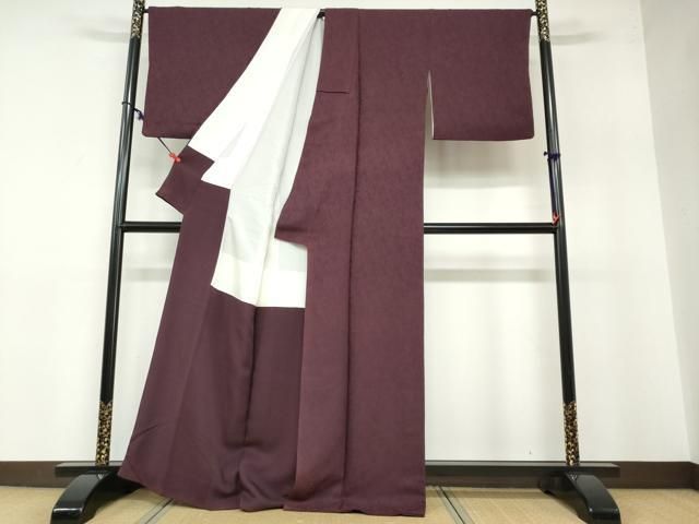  平和屋着物●上質な色無地 南天地紋 紫鳶色 正絹 ud 色無地 着物