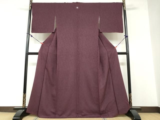 平和屋着物●上質な色無地 南天地紋 紫鳶色 正絹 ud