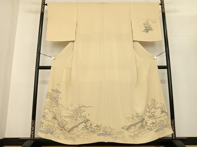 平和屋着物●訪問着 友禅 風景文 鬼しぼ縮緬 正絹 fy