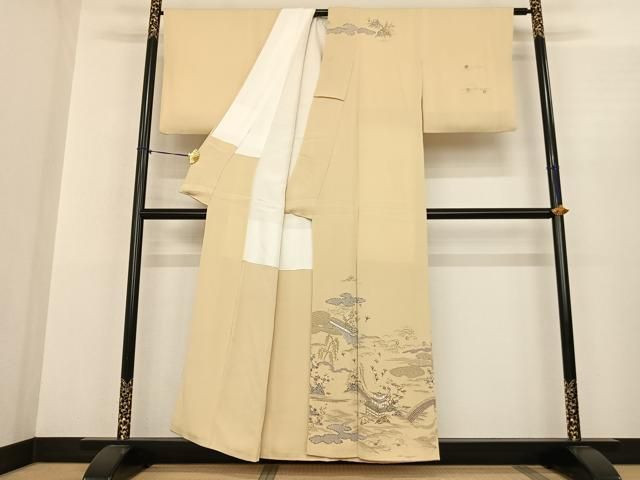 平和屋着物●訪問着 友禅 風景文 鬼しぼ縮緬 正絹 fy