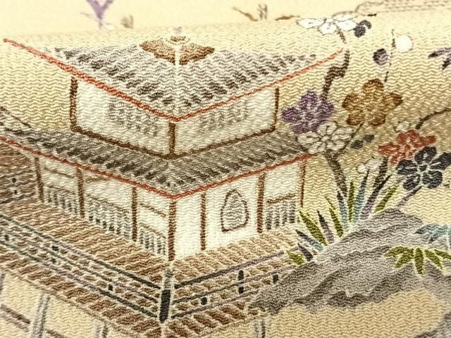  平和屋着物●訪問着 友禅 風景文 鬼しぼ縮緬 正絹 fy 訪問着 付け下げ 着物