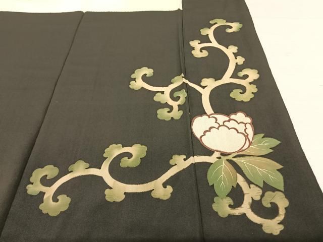 平和屋着物○アンティーク 大正ロマン 黒留袖 唐獅子牡丹 金糸 正絹