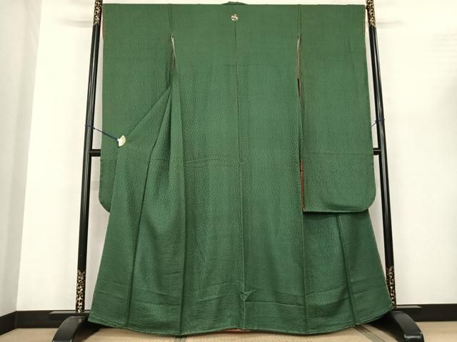 平和屋着物●豪華振袖 花尽くし地紋 緑青色 正絹 fy