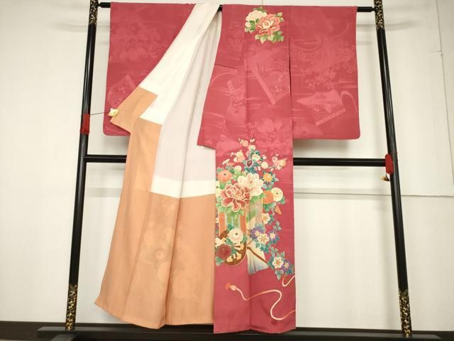 平和屋着物○アンティーク 大正ロマン 訪問着 刺繍 御所車花文 正絹