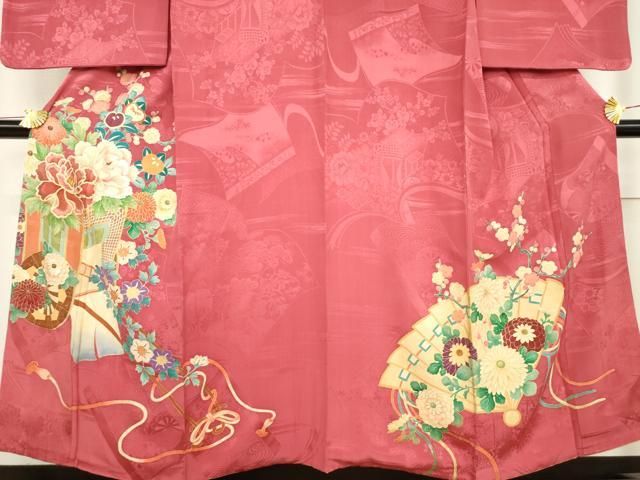 平和屋着物○アンティーク 大正ロマン 訪問着 刺繍 御所車花文 正絹