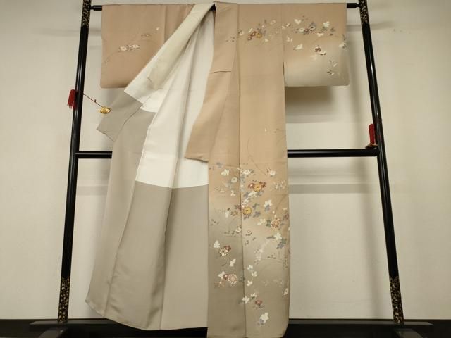 平和屋着物●創業460年 千總 訪問着 駒刺繍 草花文 金彩 正絹 nf