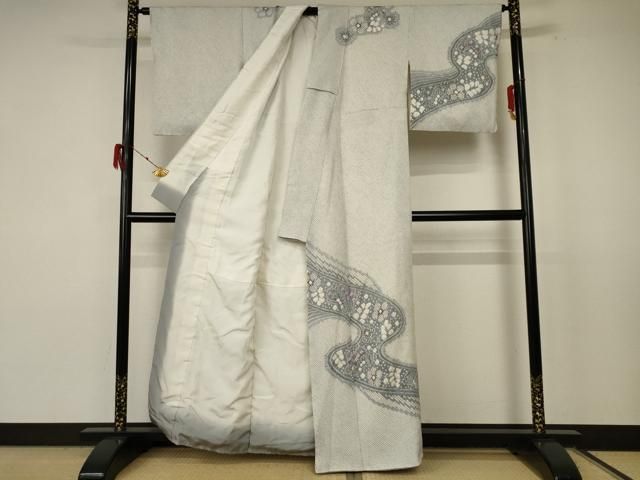 平和屋着物●名門 藤娘きぬたや 総絞り 訪問着 流水花文 正絹 nf