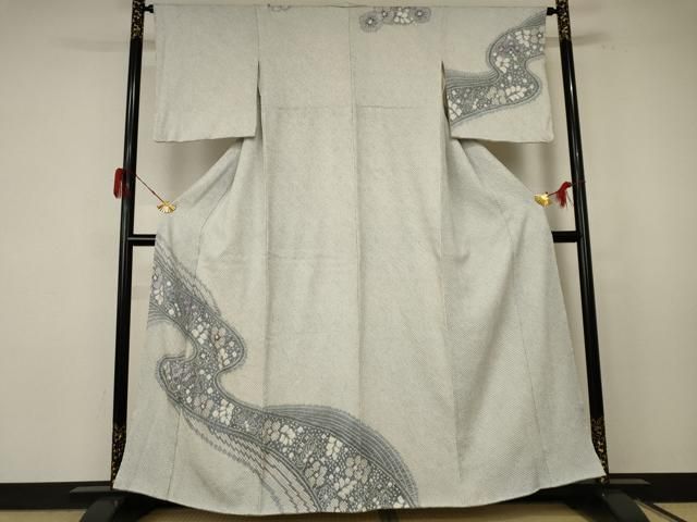 平和屋着物●名門 藤娘きぬたや 総絞り 訪問着 流水花文 正絹 nf