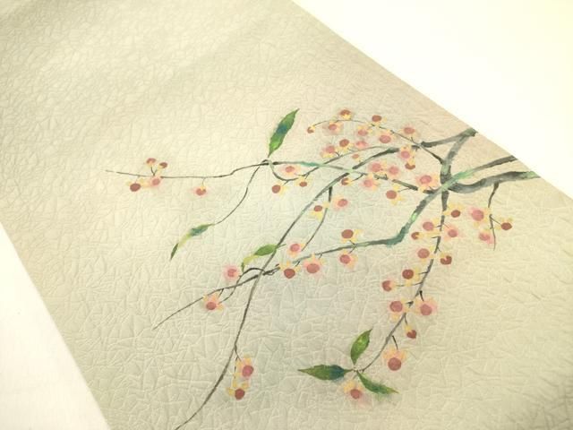 平和屋着物●太鼓柄袋帯 手描き ふくれ織 枝花 正絹 op