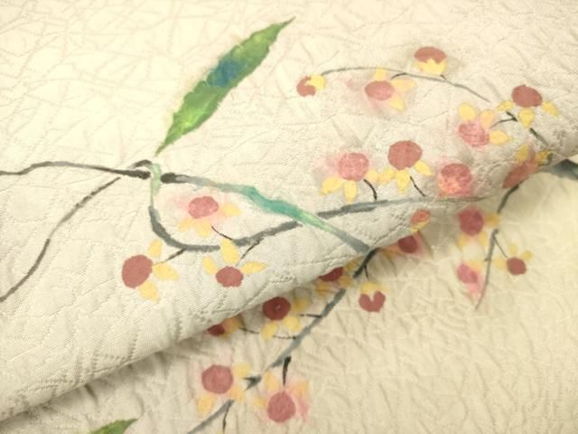  平和屋着物●太鼓柄袋帯 手描き ふくれ織 枝花 正絹 op 袋帯 帯