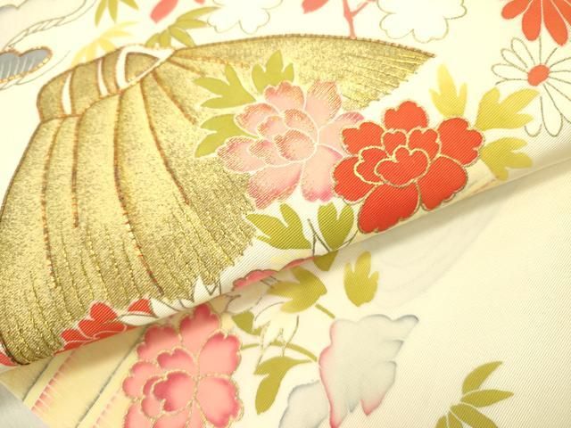  平和屋着物●塩瀬 九寸名古屋帯 駒刺繍 流水風景花文 金彩 正絹 op 名古屋帯 帯