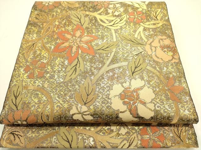 平和屋着物●西陣 川島織物 六通柄 本袋帯 草花 金糸 引箔 正絹 op 通勤対応 袋帯 