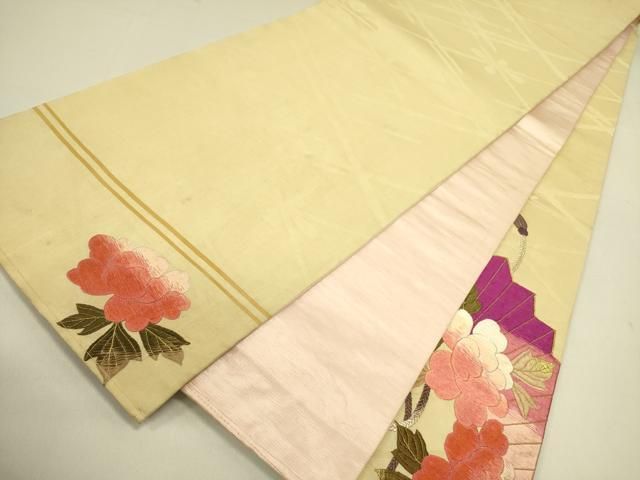  平和屋着物●アンティーク 大正ロマン 太鼓柄京袋帯 駒刺繍 総刺繍 檜扇花文 金糸 正絹 op その他 着物 浴衣