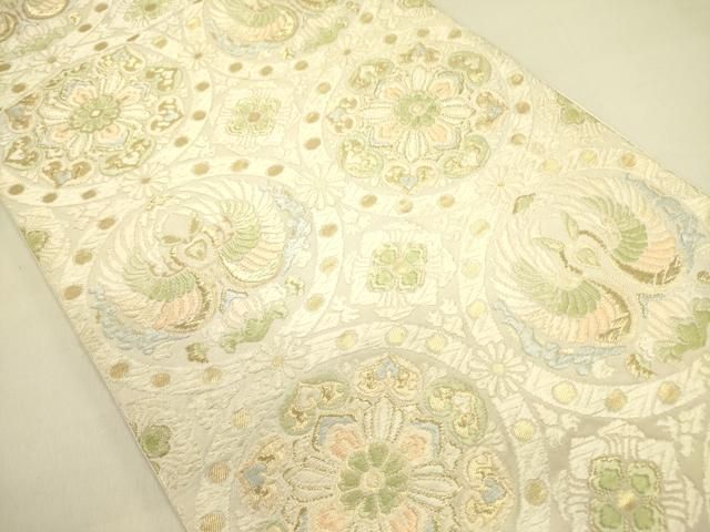 平和屋着物○六通柄袋帯 唐織 双鳳凰更紗華文 金糸 正絹 逸品