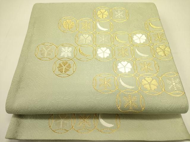 平和屋着物●六通柄袋帯 唐織 七宝雪花文 金糸 正絹 op