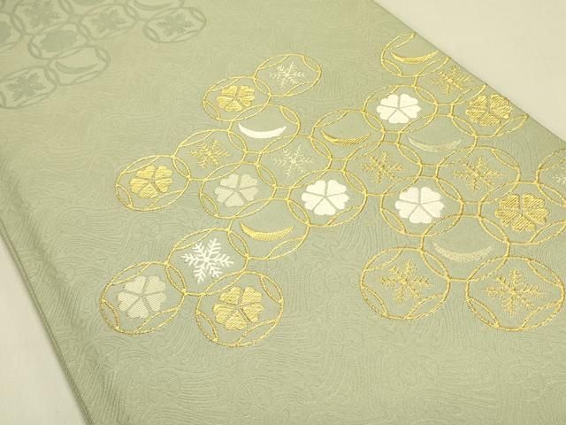 平和屋着物●六通柄袋帯 唐織 七宝雪花文 金糸 正絹 op