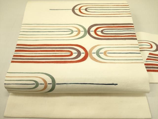 平和屋着物●九寸名古屋帯 紬地 霞文 金彩 正絹 op