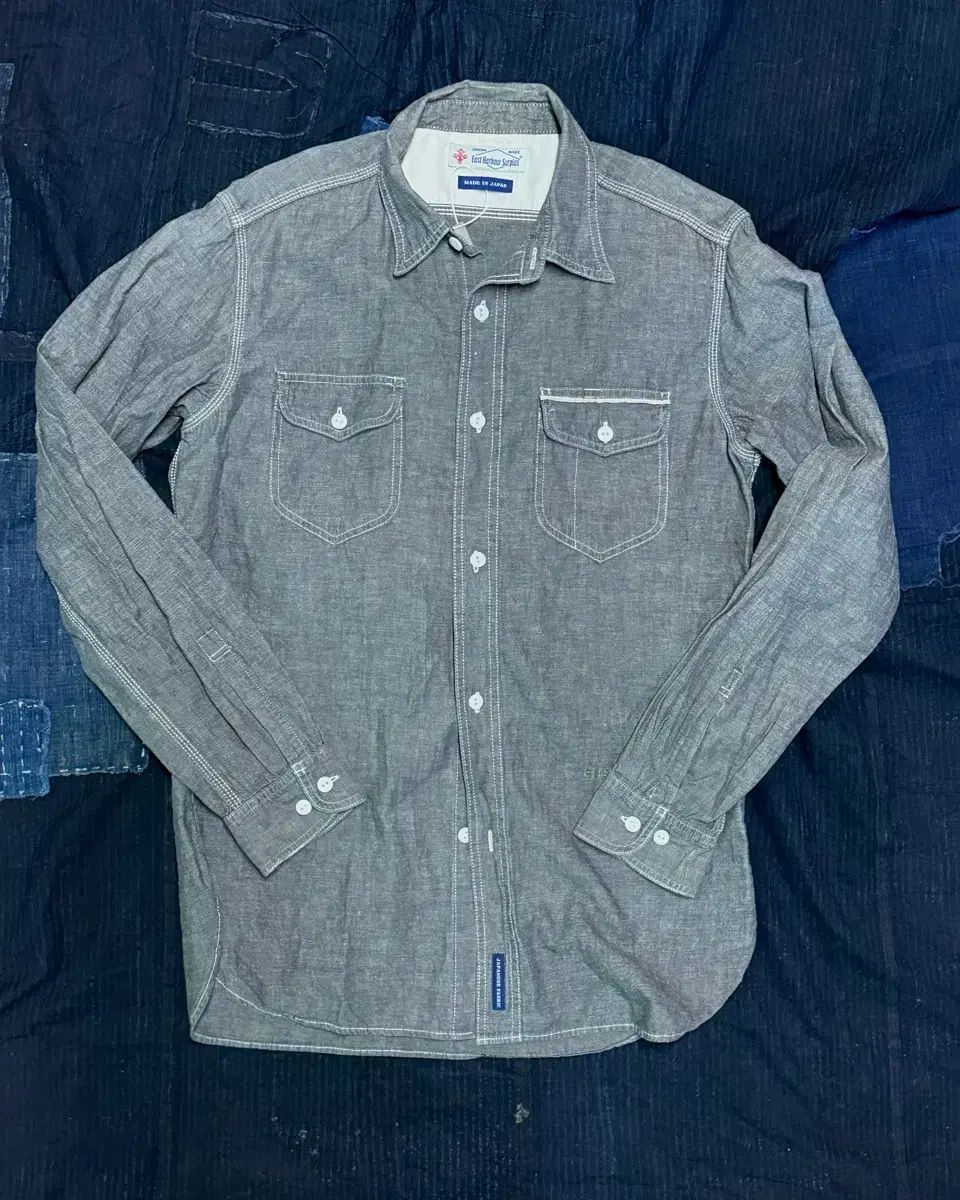 イーストハーバーサープラス コットン ブレンド トゥ ポケット シャンブレー シャツ L