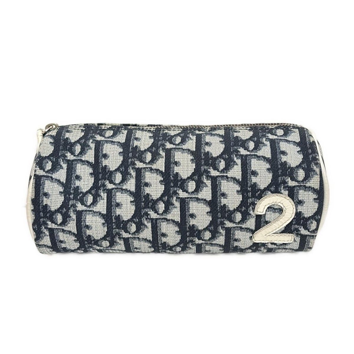 DIOR|ChristianDior ディオール|クリスチャンディオール ポーチ トロッター ネイビー×白 レザー