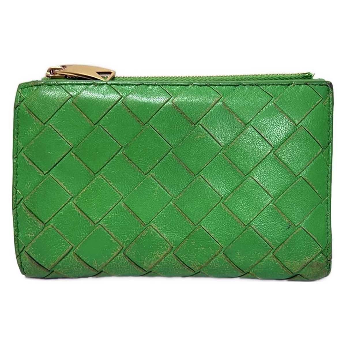 BOTTEGA VENETA ボッテガヴェネタ 2つ折り財布 マキシイントレチャート グリーン レザー