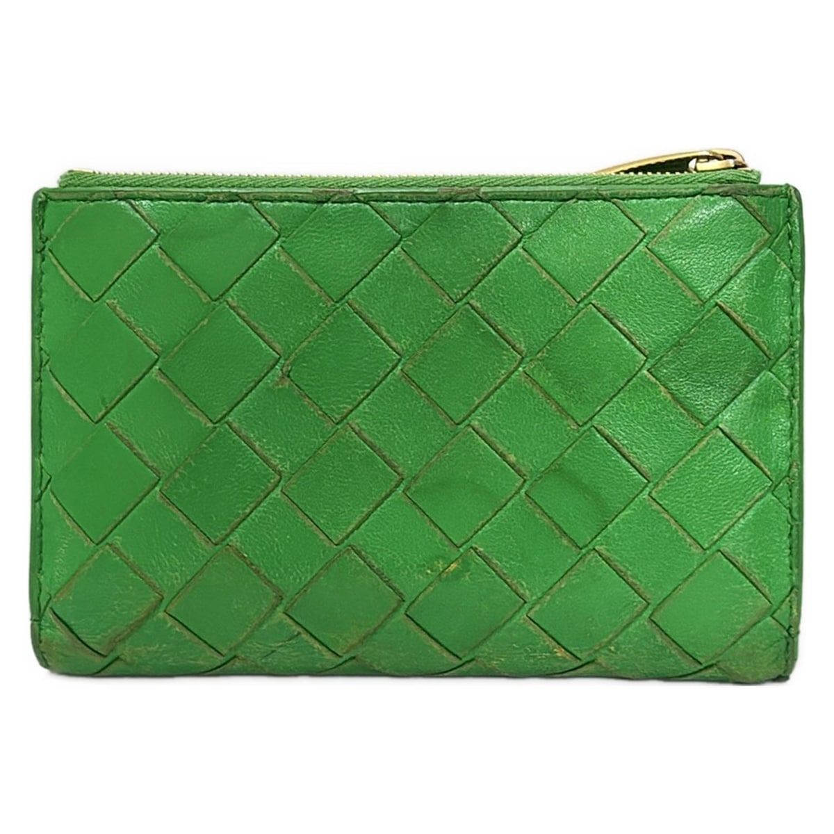 BOTTEGA VENETA ボッテガヴェネタ 2つ折り財布 マキシイントレチャート グリーン レザー