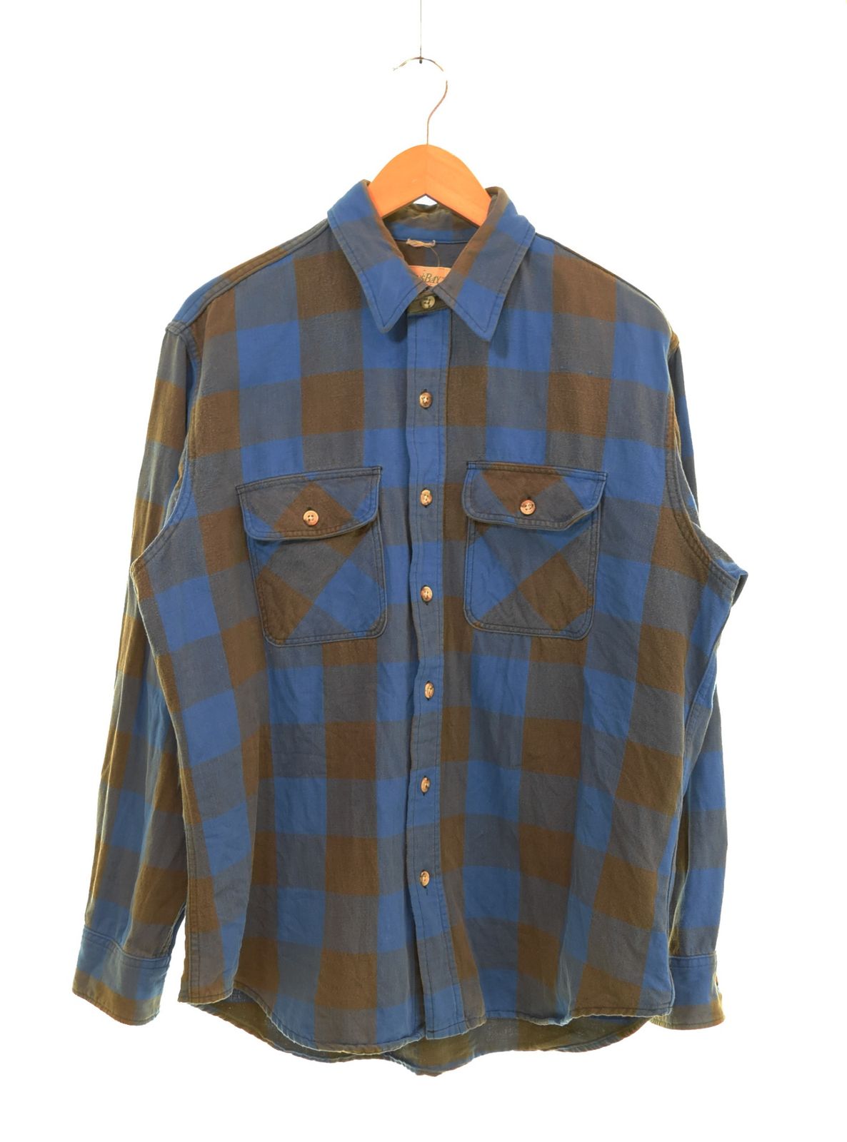 US US古着 90 s ST JOHN BAY ブロックチェック ネルシャツ Made in USA セントジョンズベイ 衿芯あり 長袖シャツ ブルー Mサイズ 103 MT 3703