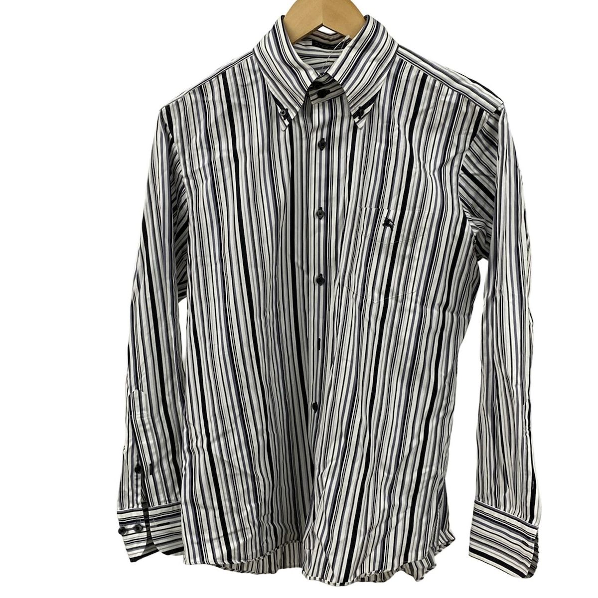 Burberry Black Label バーバリーブラックレーベル 長袖シャツ サイズ3 L メンズ - 白×黒×グレー ストライプ