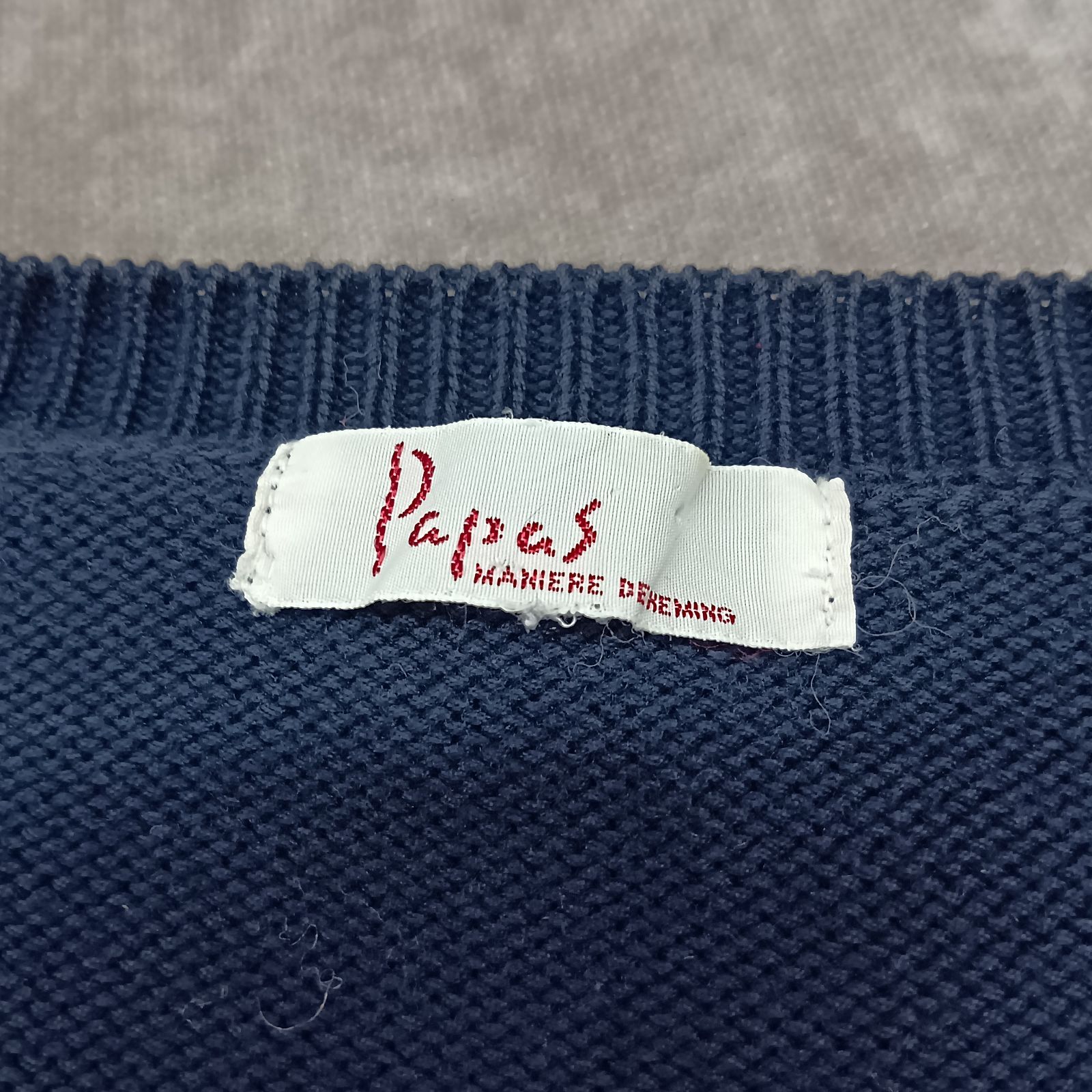 PAPAS パパス コットンニット クルーネックセーター サイズL ネイビー 