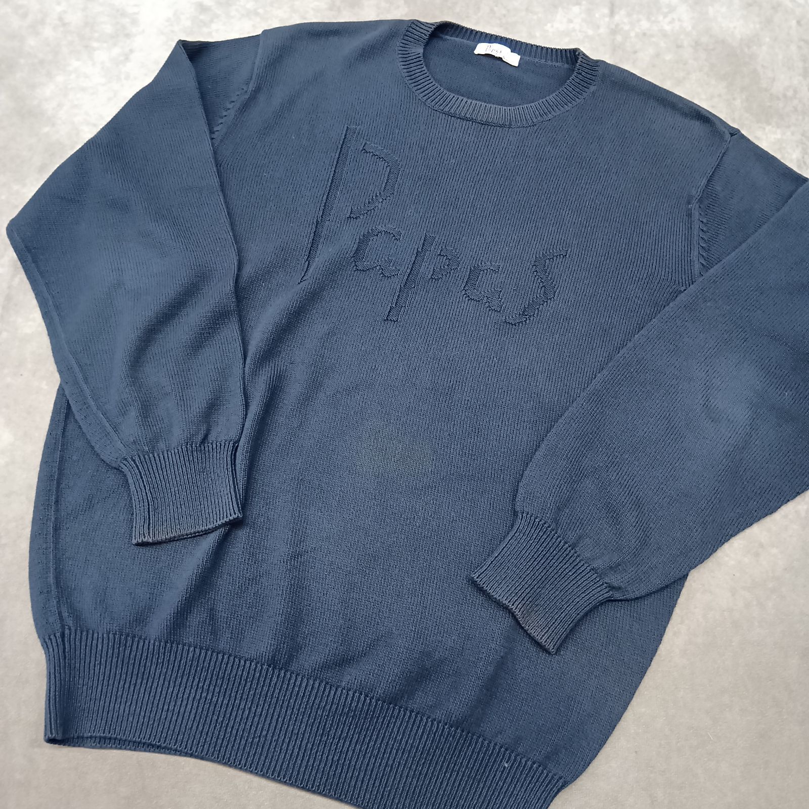 PAPAS パパス コットンニット クルーネックセーター サイズL ネイビー 