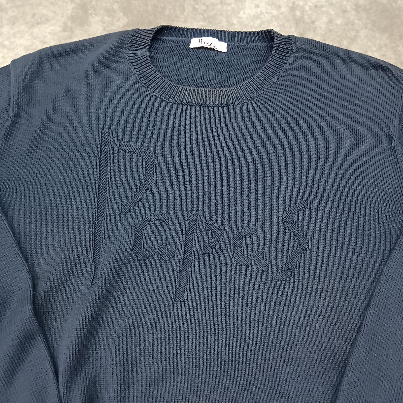 PAPAS パパス コットンニット クルーネックセーター サイズL ネイビー 