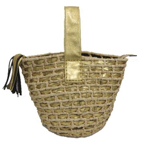 イコット ikot レザー編み かごバッグ タッセル ゴールド ベージュ