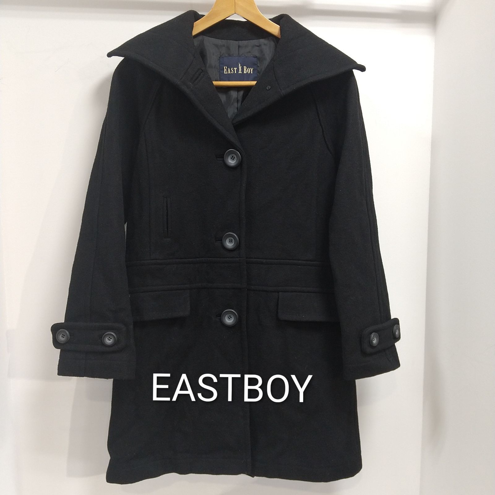 ks 71◆EAST BOY イーストボーイ ウールコート ウール混紡 スクールコート 通学用 レディース 9号 Mサイズ相当 ブラック