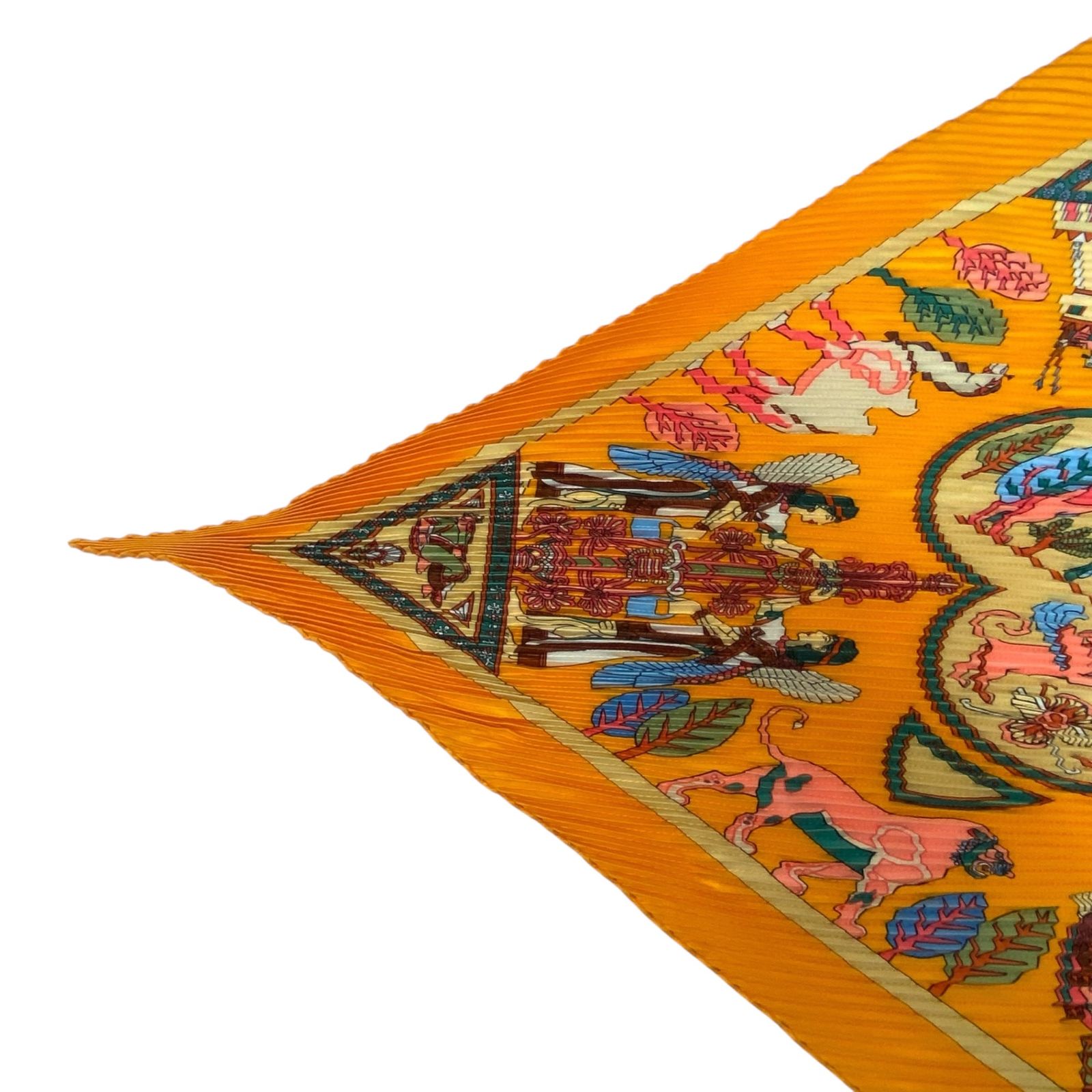  HERMES エルメス シルク スカーフ プリーツ PERSEPOLIS ペルセポリス ペルシャの都市 オレンジ き バンダナ スカーフ 小物