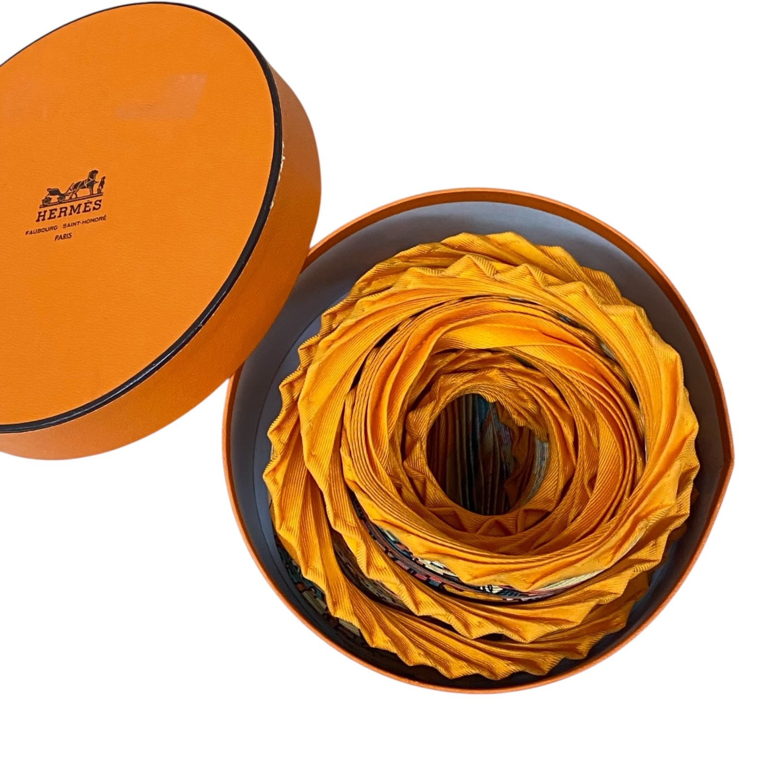 HERMES エルメス シルク スカーフ プリーツ PERSEPOLIS ペルセポリス ペルシャの都市 オレンジ き