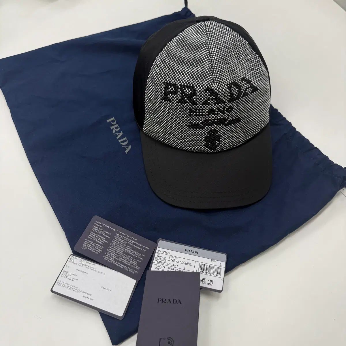 新品 L PRADA プラダ ロゴ スタッズ Re Nylon リナイロン ベースボール