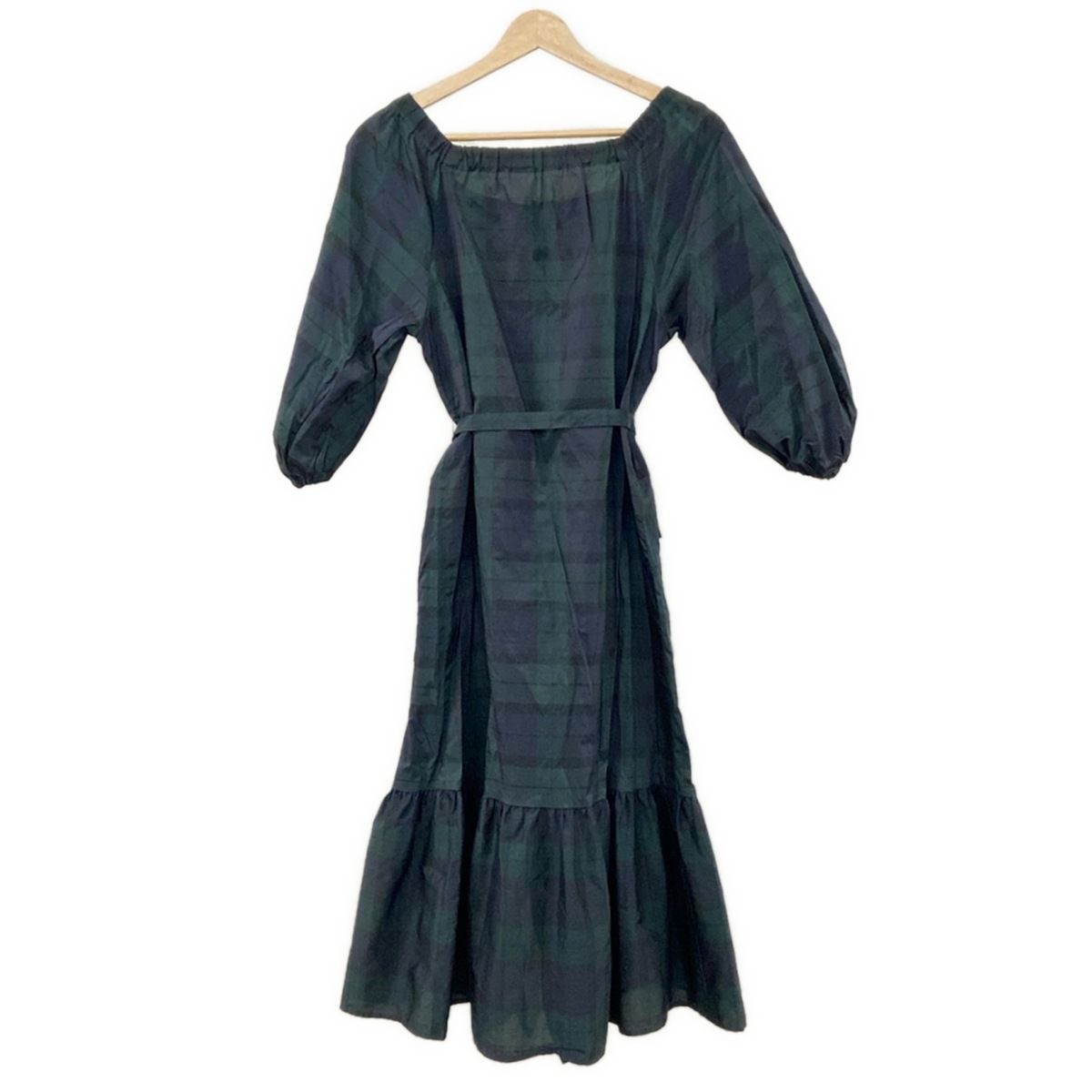 グレースクラス ワンピース サイズ36 S レディース - ダークグリーン×ダークネイビー×マルチ 半袖|ロング|チェック柄|シャツワンピ