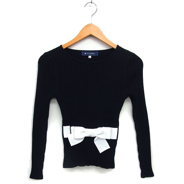 エムズグレイシー M'S GRACY リボン ニット カットソー リブ ボート